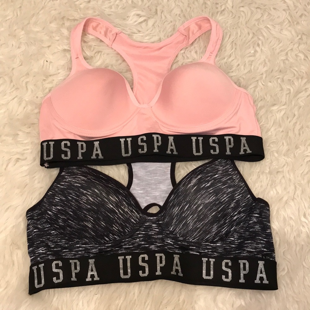 U.S. Polo Assn. Pink & Black Heather Racerback Sports Bra Set